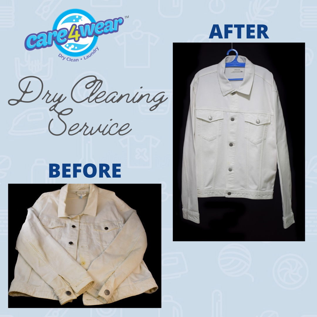 This image shows the before and after images of the dry cleaning services provided by experts at Care4wear
